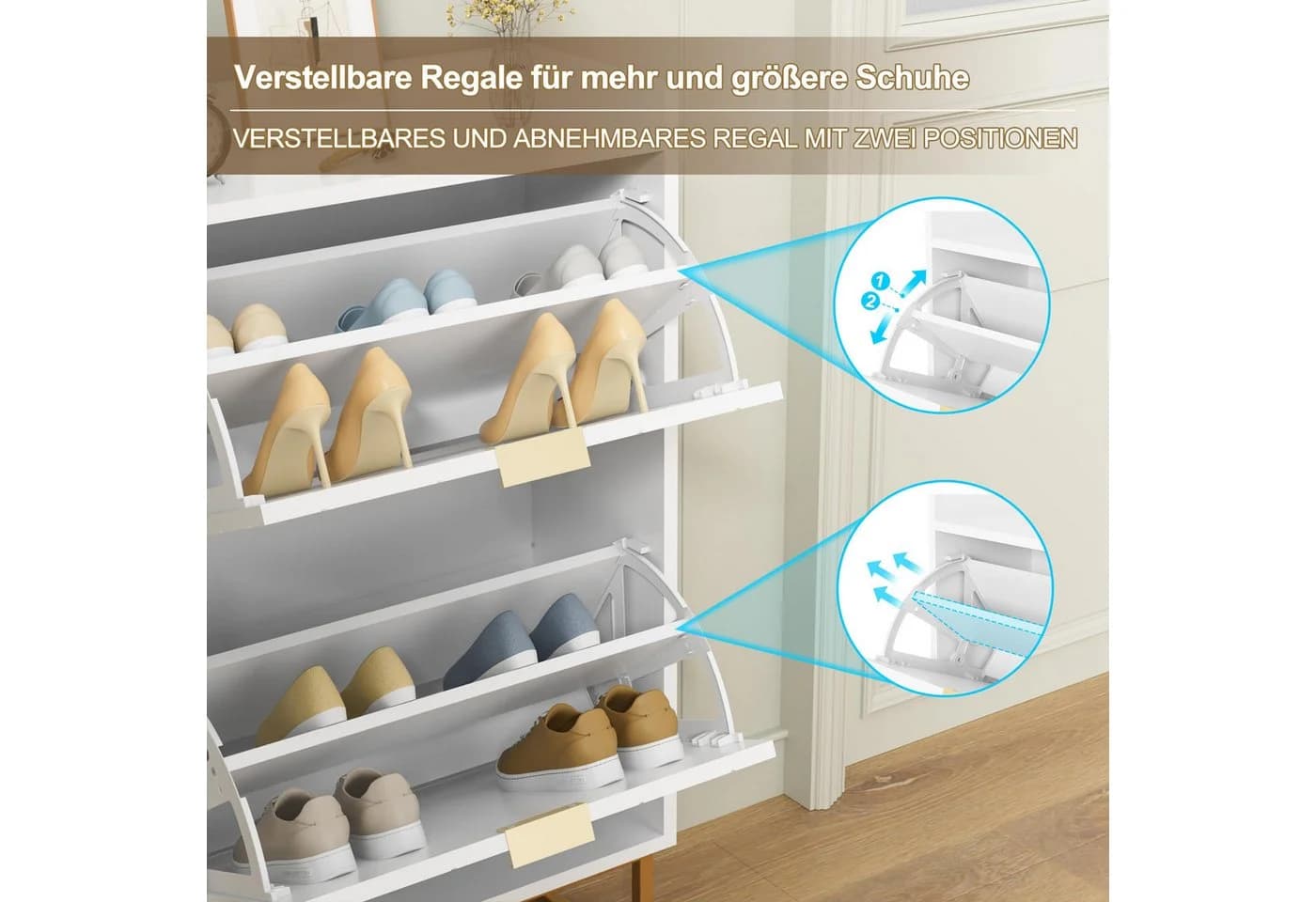 UEV Schuhschrank mit 2 Klappen, Schuhkipper Schmal, Schuhregal mit Metallfüße - Bild 5