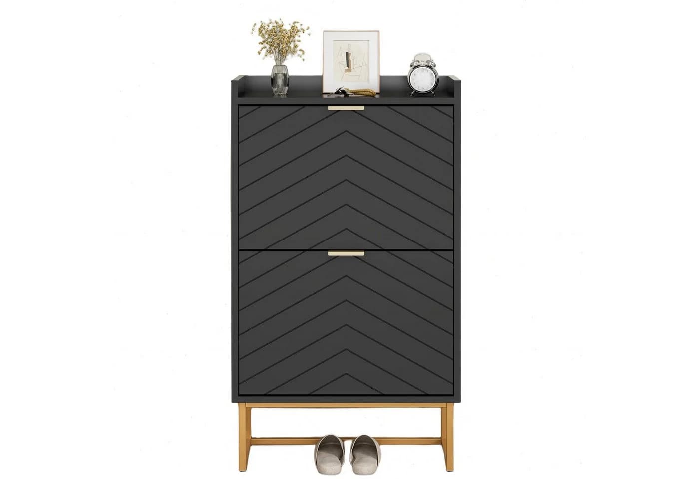UEV Schuhschrank mit 2 Klappen, Schuhkipper Schmal, Schuhregal mit Metallfüße - Bild 2