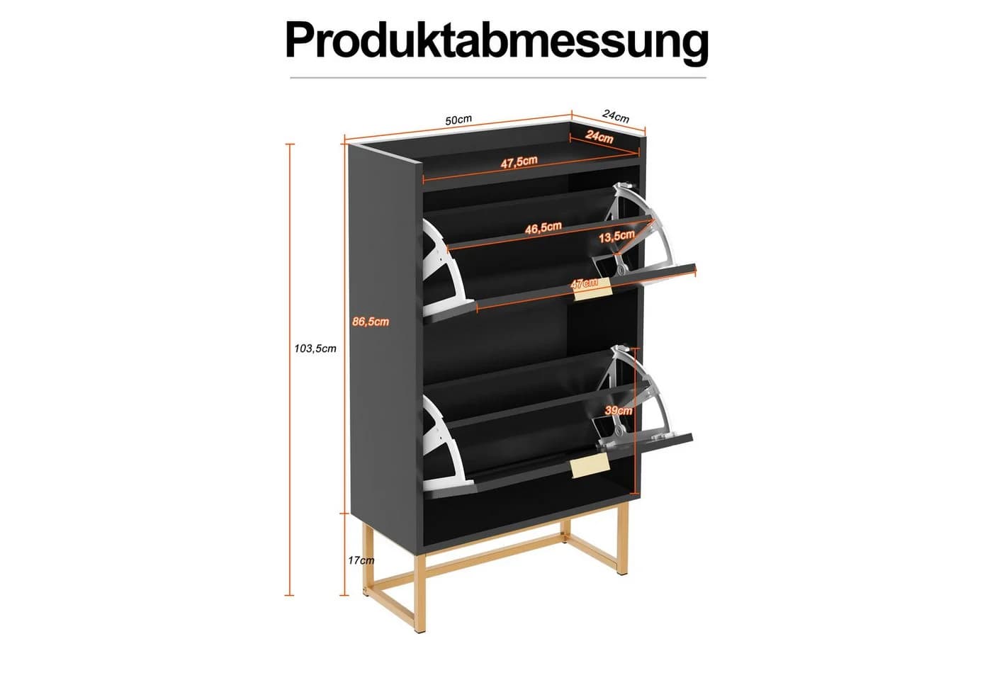 UEV Schuhschrank mit 2 Klappen, Schuhkipper Schmal, Schuhregal mit Metallfüße - Bild 3