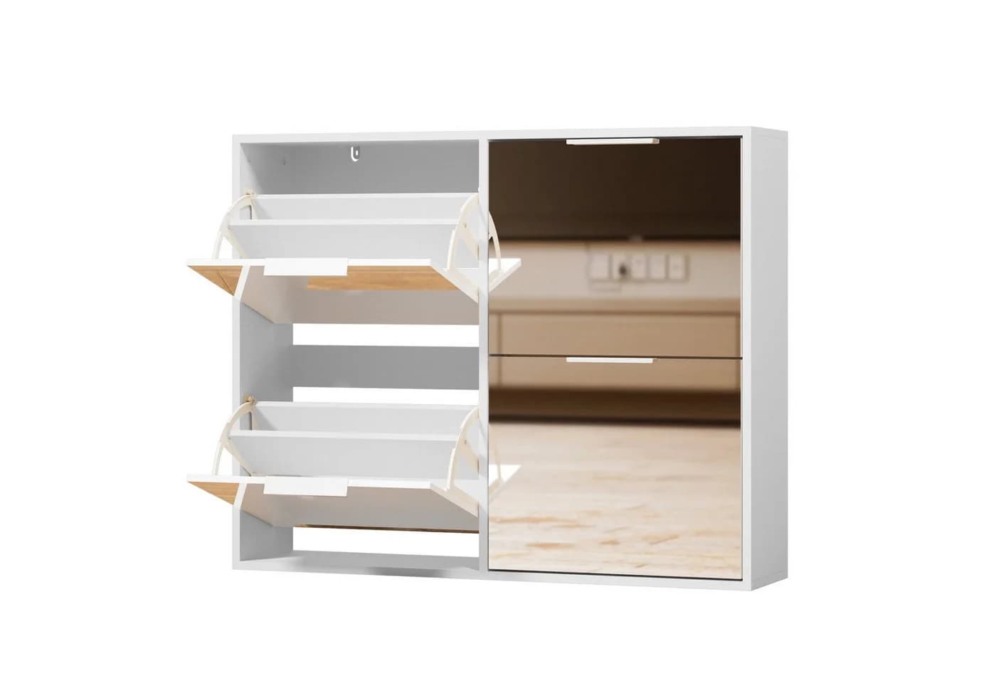 UEV Schuhschrank mit 4 Klappen & Spiegel Weiß/Schwarz - Bild 2