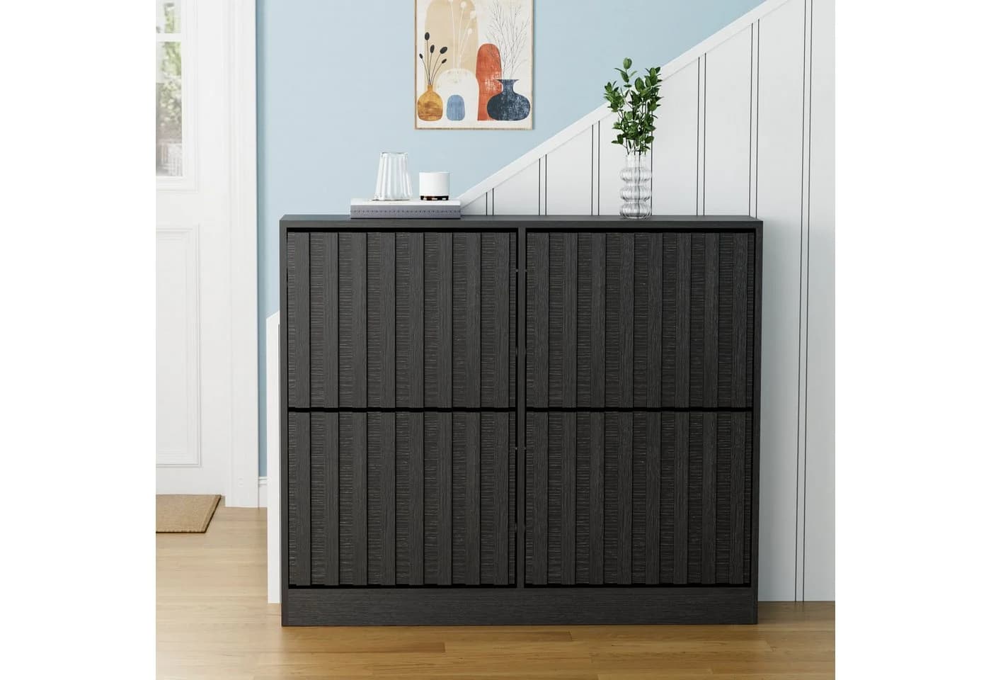 UEV Schuhschrank mit 4 Klappen, Schuhregal Schmal, Schuhkipper - Bild 3