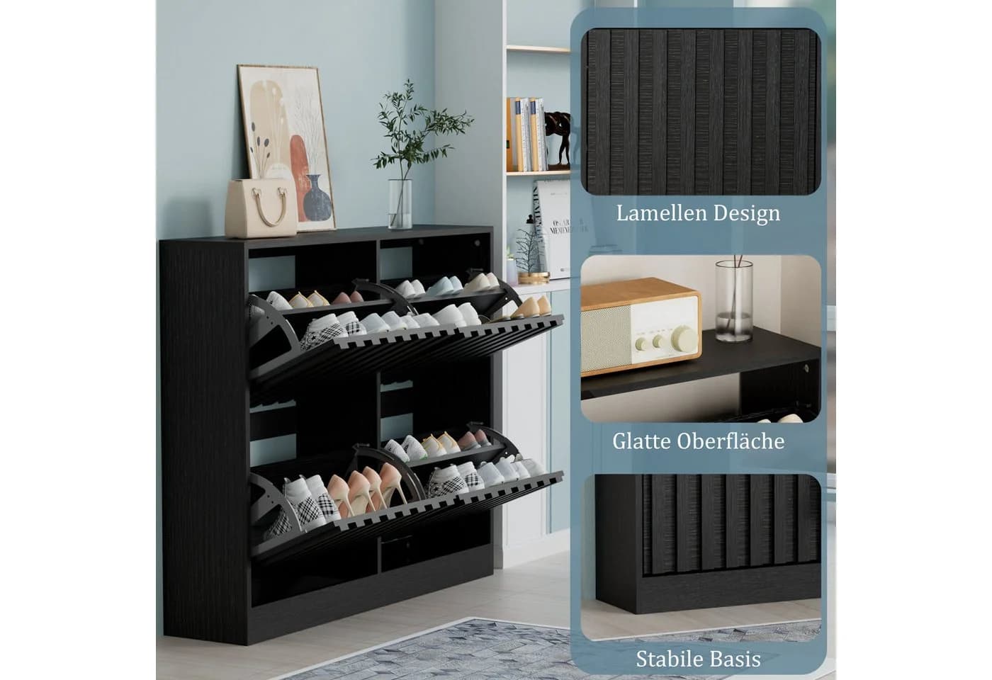 UEV Schuhschrank mit 4 Klappen, Schuhregal Schmal, Schuhkipper - Bild 5