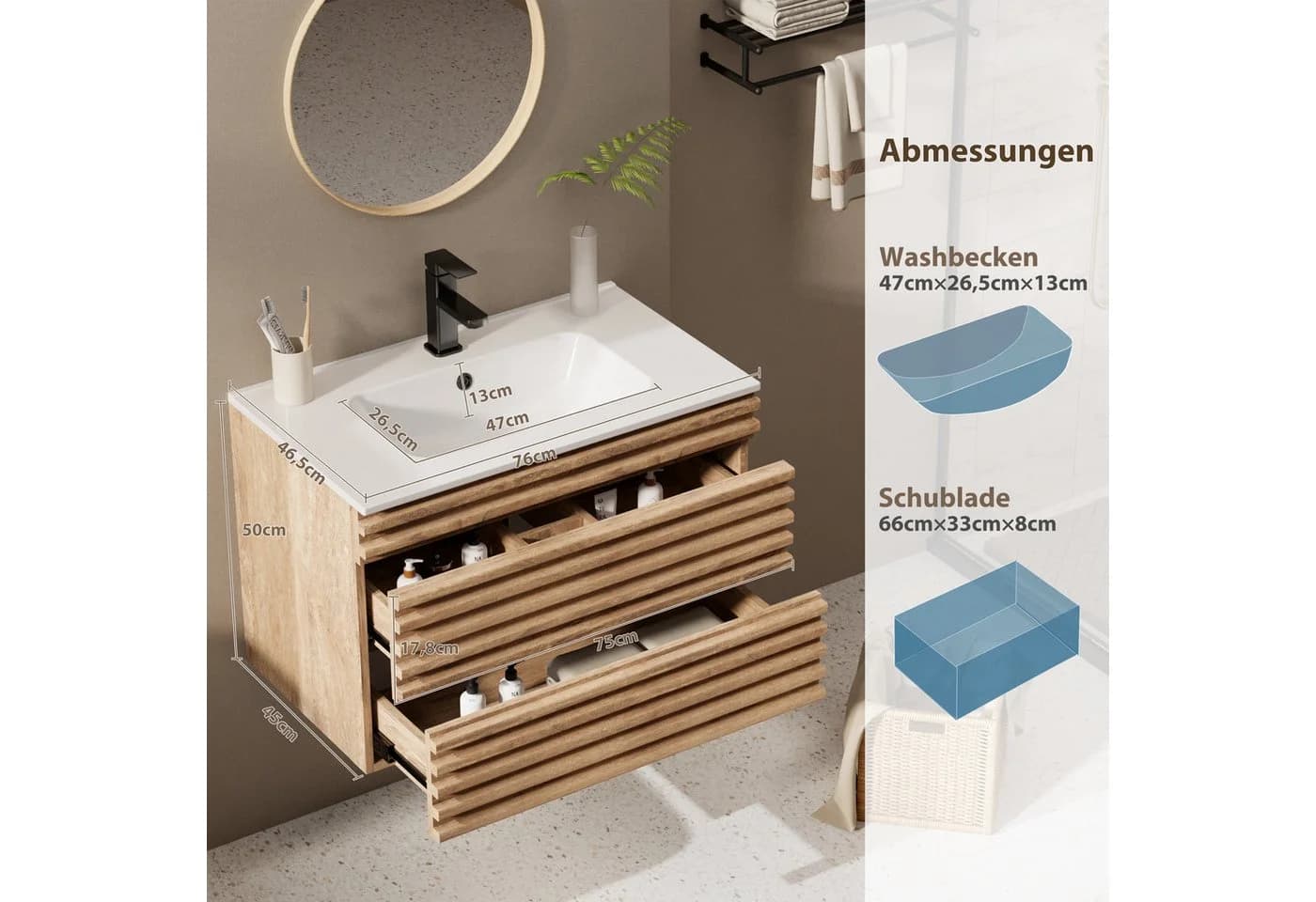 UEV Waschtisch mit Unterschrank hängend Natur Weiß Soft-Close - Bild 4