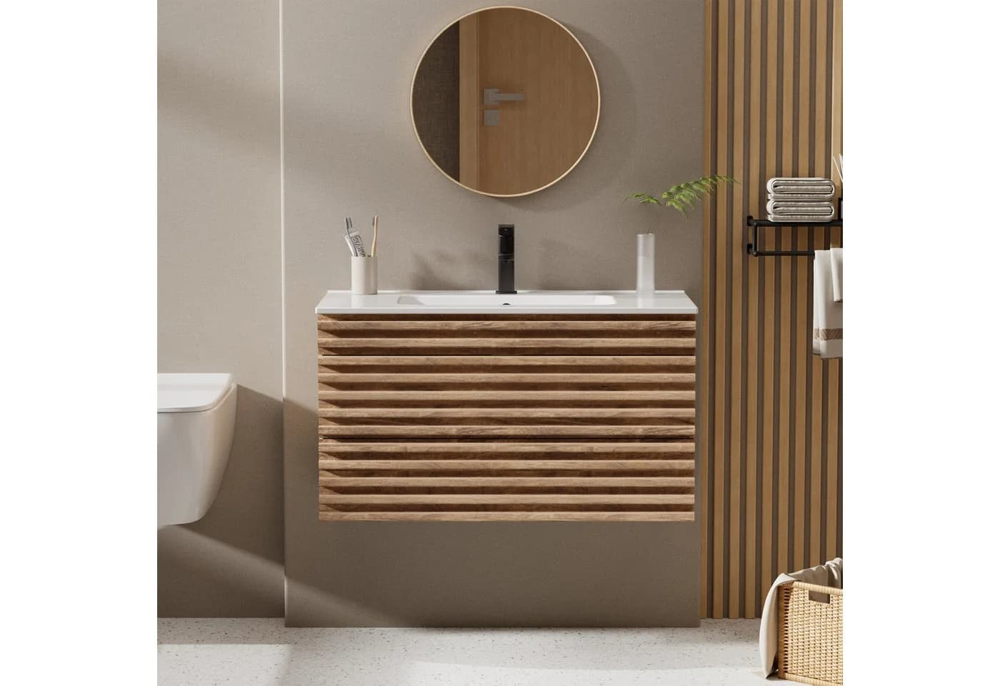 UEV Waschtisch mit Unterschrank Natur hängend mit Wasserhahn - Bild 3