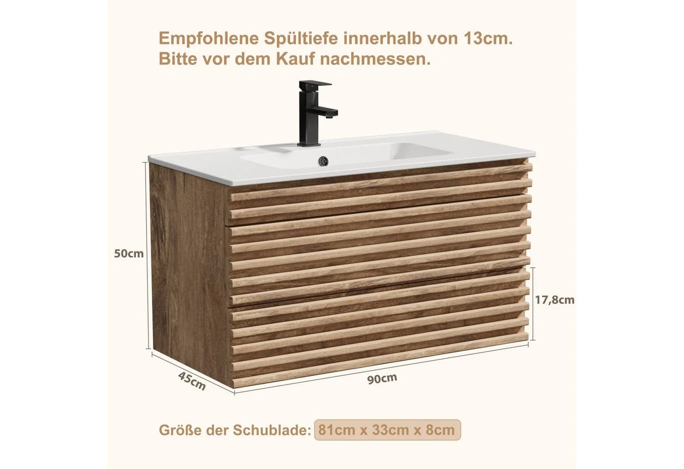 UEV Waschtisch mit Unterschrank Natur hängend mit Wasserhahn - Bild 5