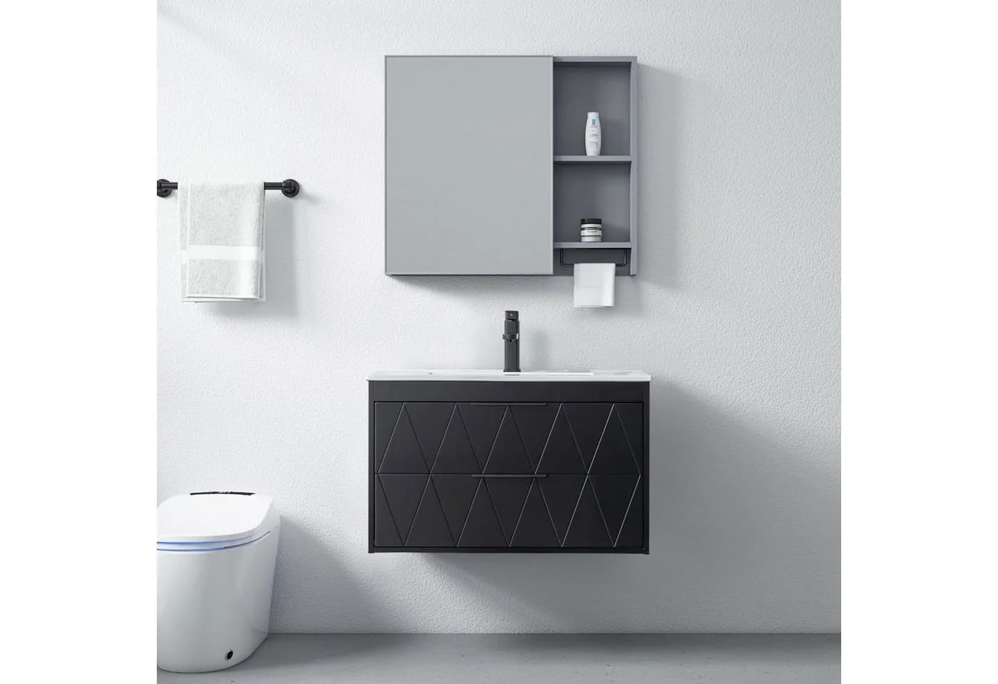 UEV Waschtisch mit Unterschrank und Keramikbecken Schwarz/Weiß - Bild 3