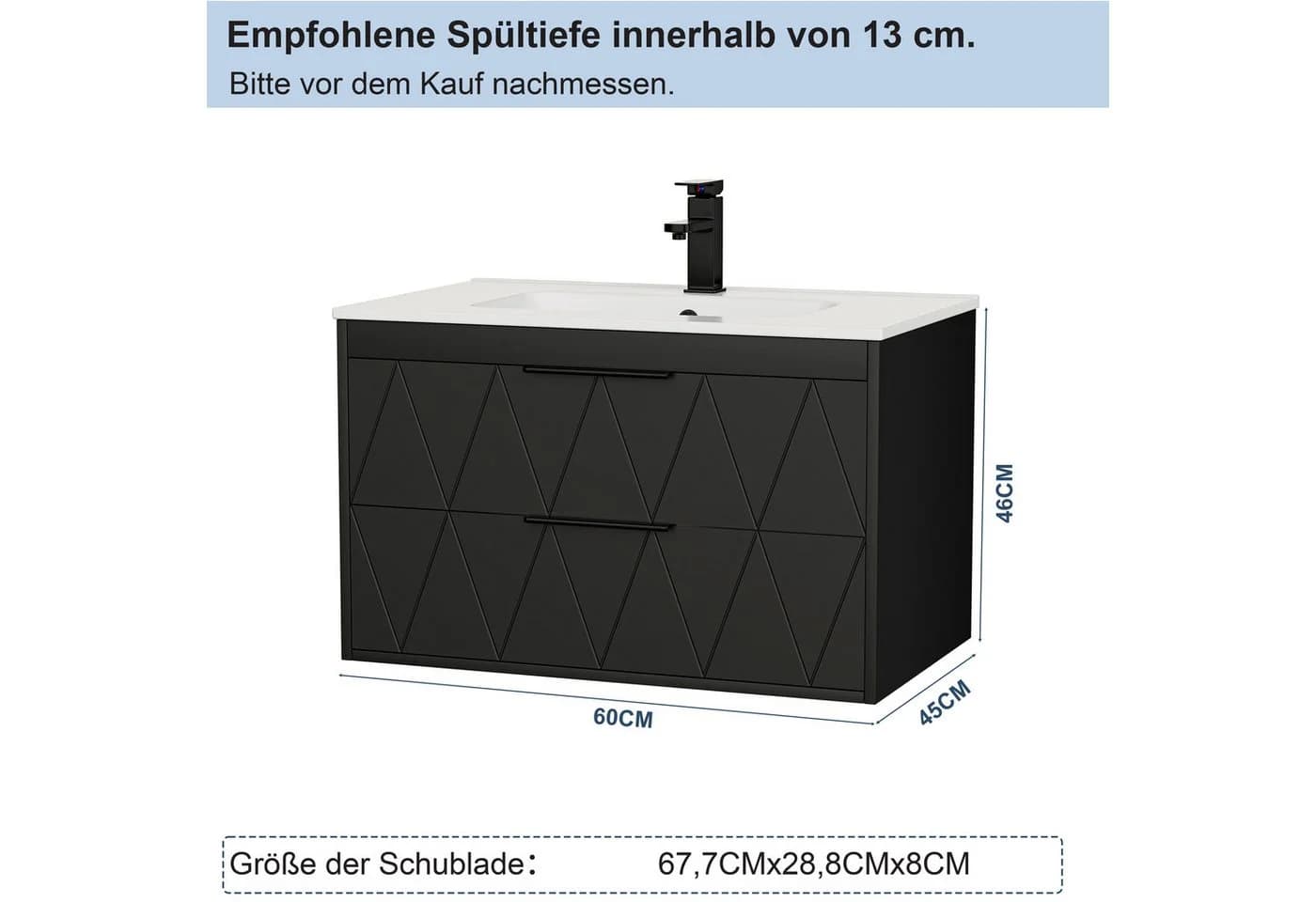 UEV Waschtisch mit Unterschrank und Keramikbecken Schwarz/Weiß - Bild 4