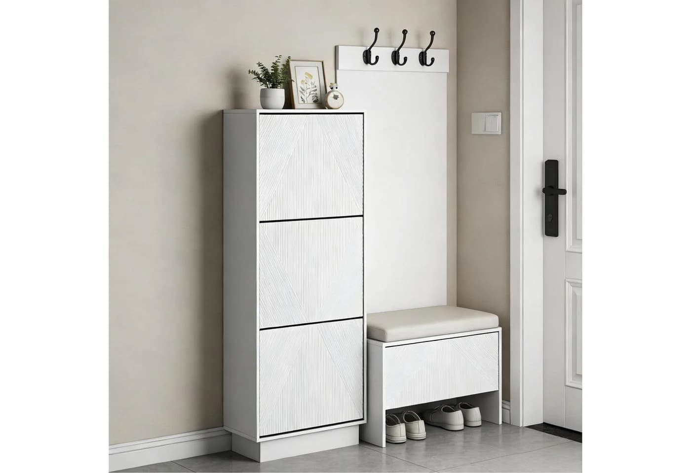 UEV Schuhschrank mit 3 Klappen Schwarz/Weiß Hoch Schmal - Bild 3