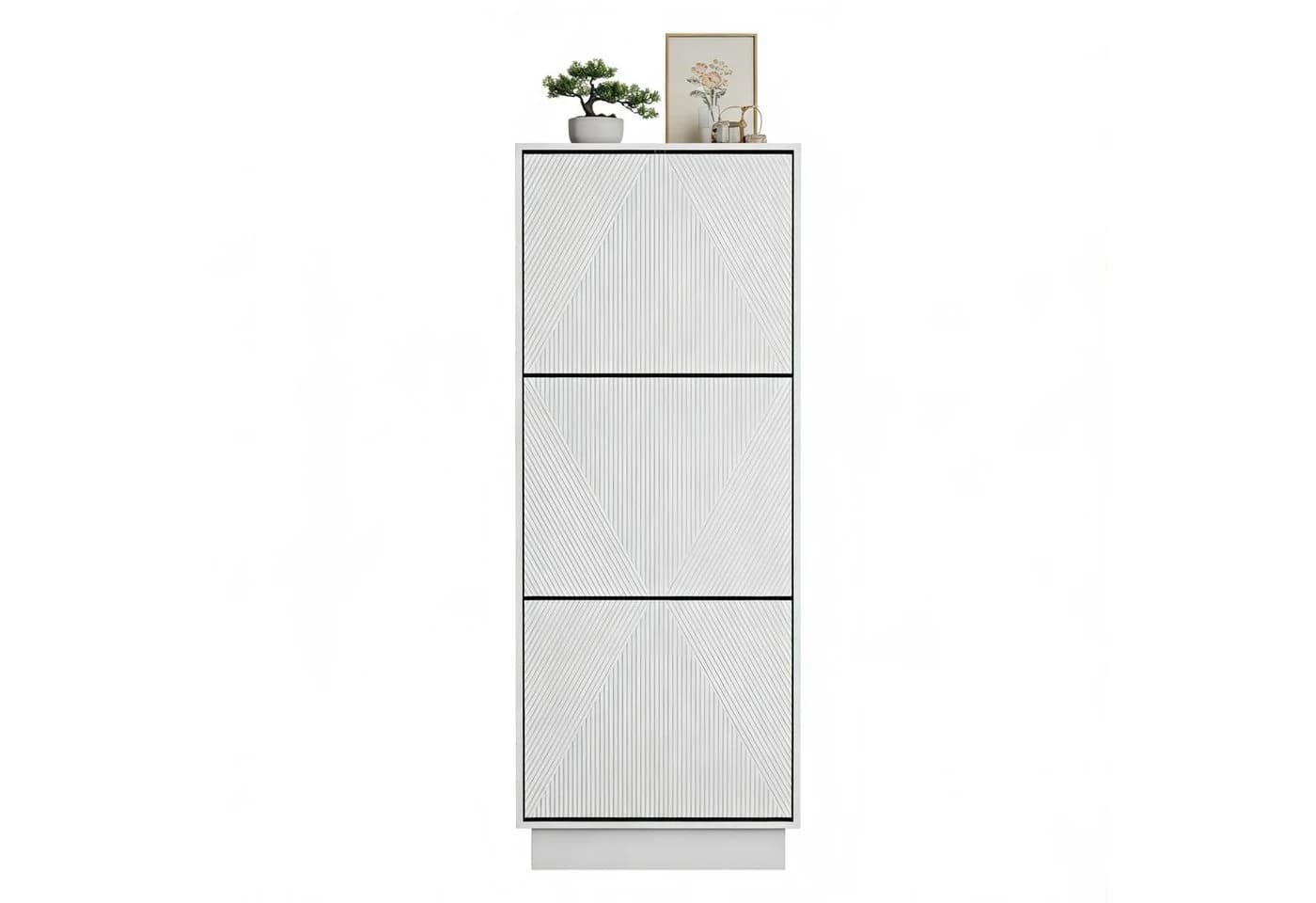 UEV Schuhschrank mit 3 Klappen Schwarz/Weiß Hoch Schmal - Bild 4