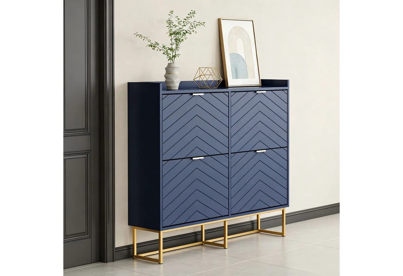 UEV Schuhschrank 4 Klappen Schuhkipper Schmal Schuhregal Metallfüße Weiß - Bild 4