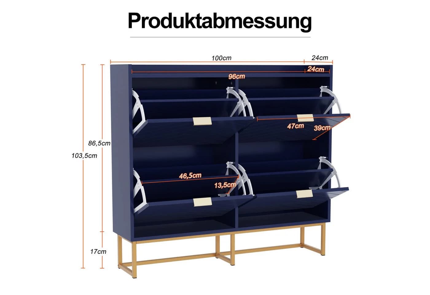 UEV Schuhschrank 4 Klappen Schuhkipper Schmal Schuhregal Metallfüße Weiß - Bild 5