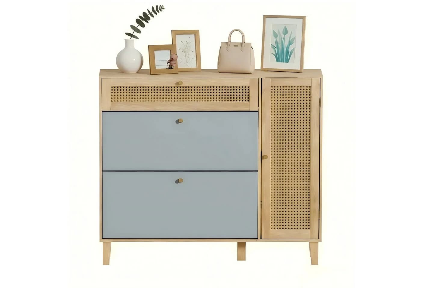 UEV Schuhschrank mit 4 Klappen 107x24x105cm, Schuhkipper schmal ratten platzsparend - Bild 2