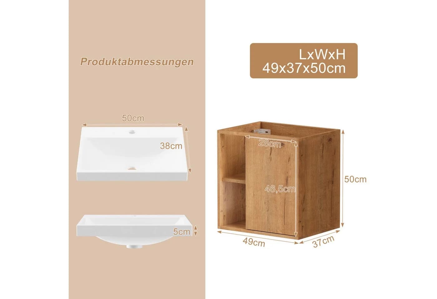 UEV Waschtisch Unterschrank 50cm Harzbecken Wasserhahn - Bild 5