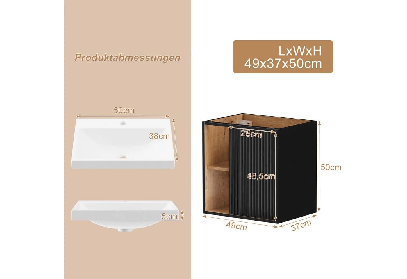 UEV Waschtisch klein Waschbecken mit Unterschrank 50cm - Bild 5