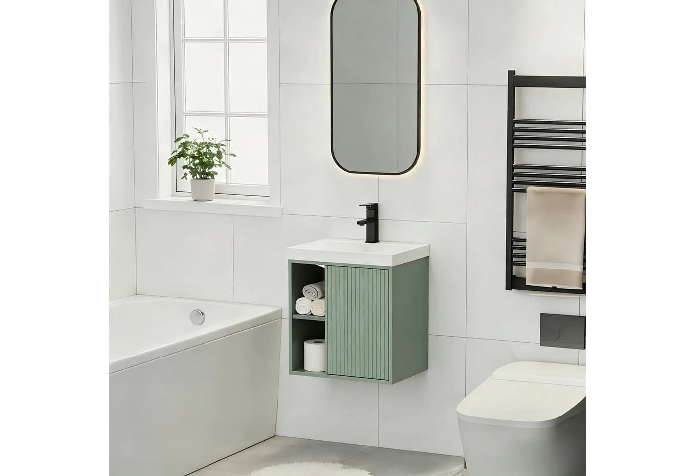 UEV Waschtisch 50 cm mit Unterschrank Harzbecken Grün