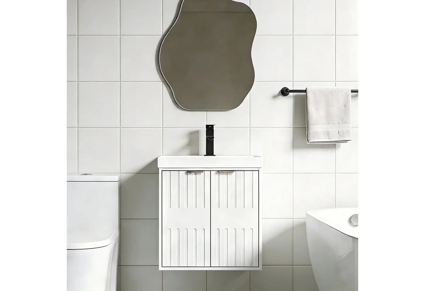 UEV Waschtisch klein Waschbecken mit Unterschrank Set Badmöbel Gäste-WC hängend 49cm - Bild 5