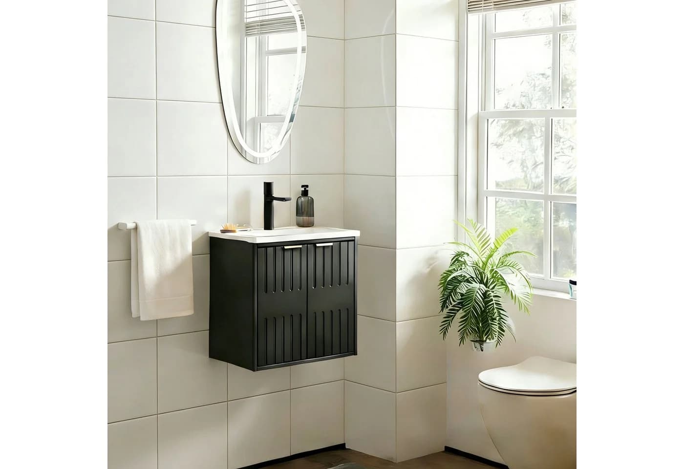 UEV Waschtisch klein 49cm mit Unterschrank, Wasserhahn & Harzbecken, Schwarz - Bild 3