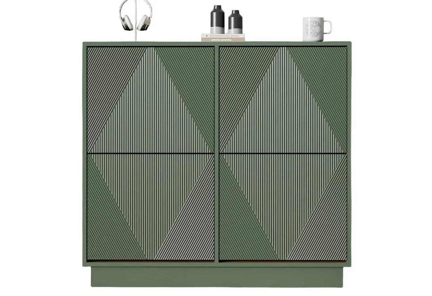 UEV Schuhschrank mit 4 Klappen Moka/Grün Push-to-open - Bild 2