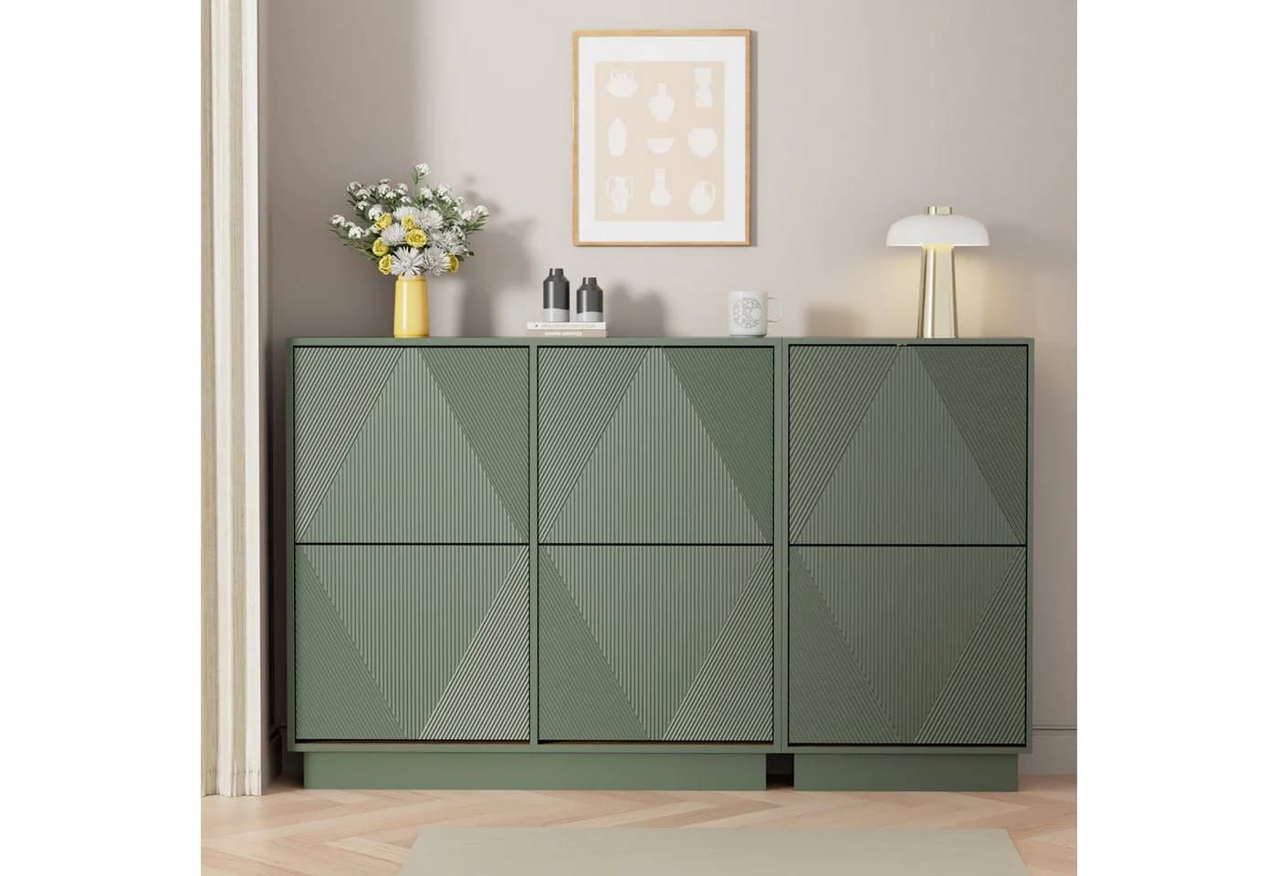 UEV Schuhschrank mit 4 Klappen Moka/Grün Push-to-open - Bild 4