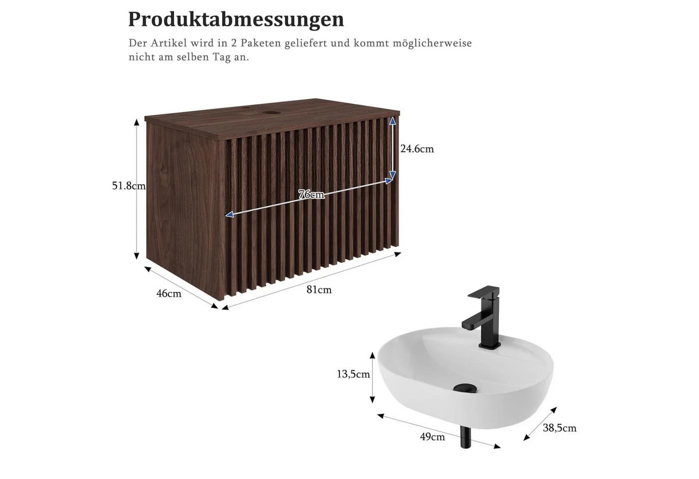 UEV Hängender Waschtisch mit Unterschrank & Keramikbecken - Bild 4