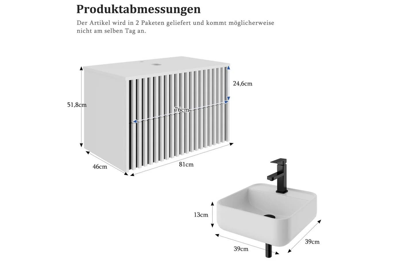 UEV Waschtisch mit Unterschrank hängend Weiß Keramik - Bild 4