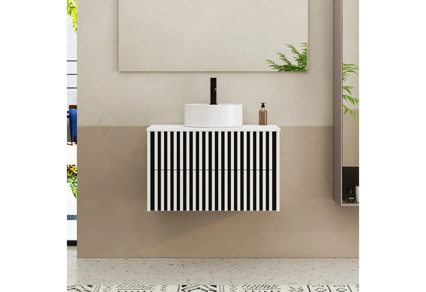 UEV Waschtisch mit Unterschrank hängend, rundes Keramikbecken, Soft-Close