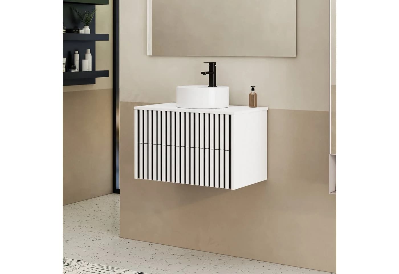 UEV Waschtisch mit Unterschrank hängend, rundes Keramikbecken, Soft-Close - Bild 3
