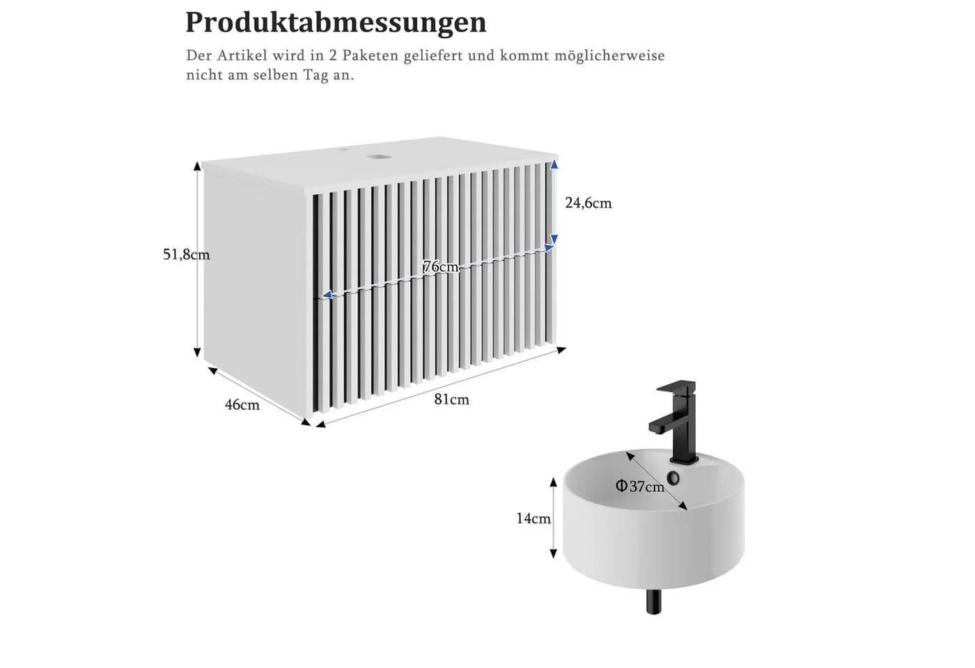 UEV Waschtisch mit Unterschrank hängend, rundes Keramikbecken, Soft-Close - Bild 4