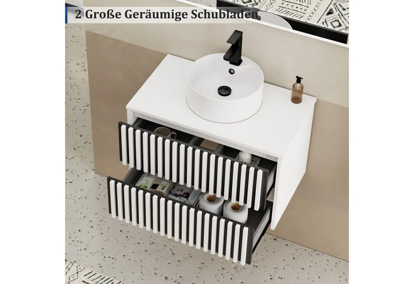 UEV Waschtisch mit Unterschrank hängend, rundes Keramikbecken, Soft-Close - Bild 5