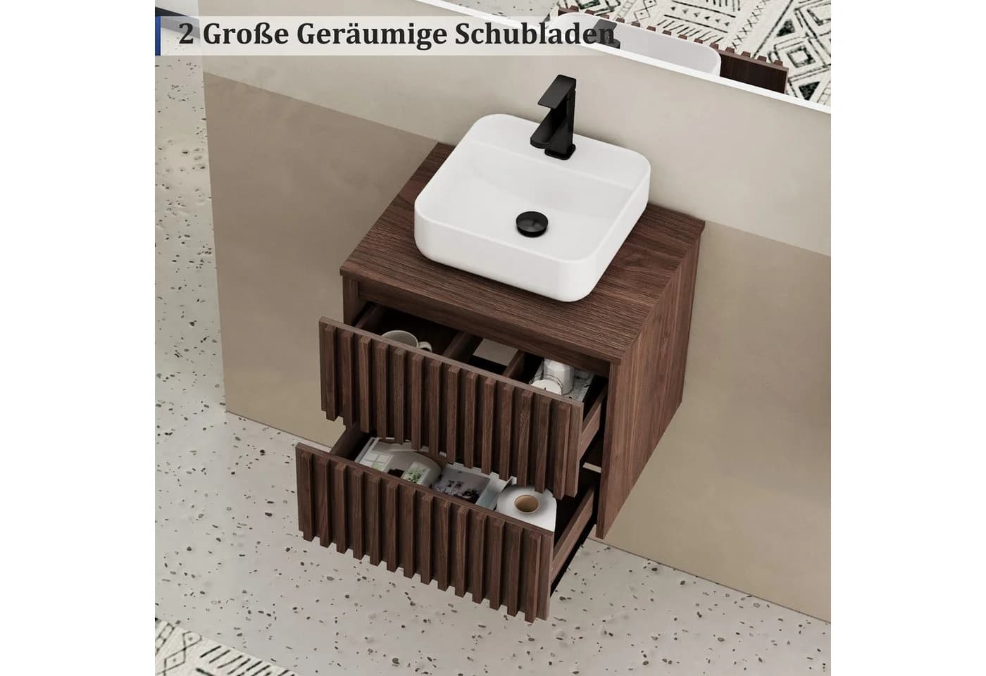 UEV Waschtisch mit Unterschrank hängend Keramik Set mit Wasserhahn - Bild 5