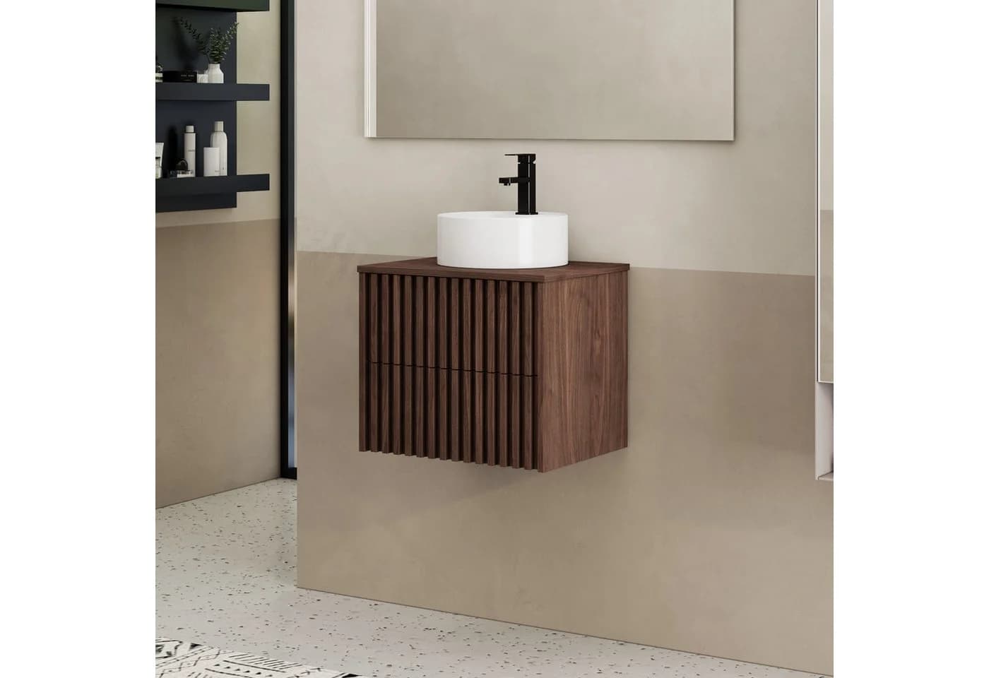 UEV Waschtisch mit Unterschrank hängend Rundes Keramikwaschbecken Komplett-Set - Bild 3