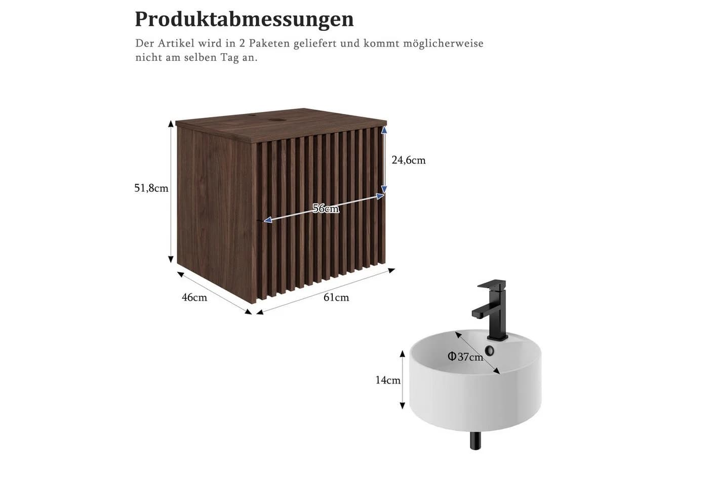 UEV Waschtisch mit Unterschrank hängend Rundes Keramikwaschbecken Komplett-Set - Bild 4