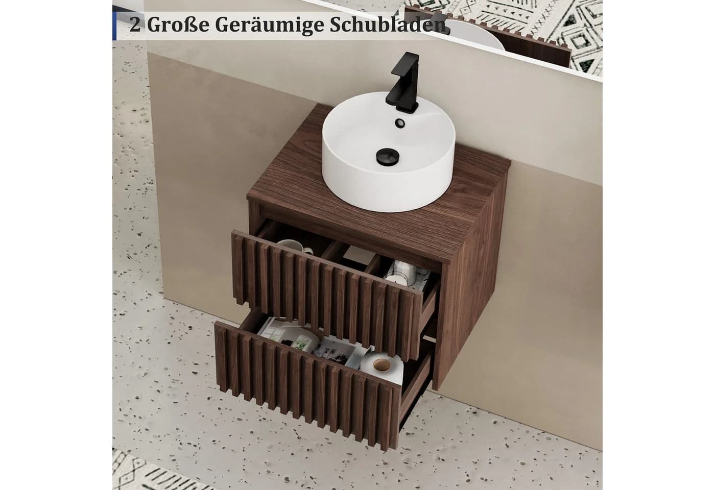 UEV Waschtisch mit Unterschrank hängend Rundes Keramikwaschbecken Komplett-Set - Bild 5