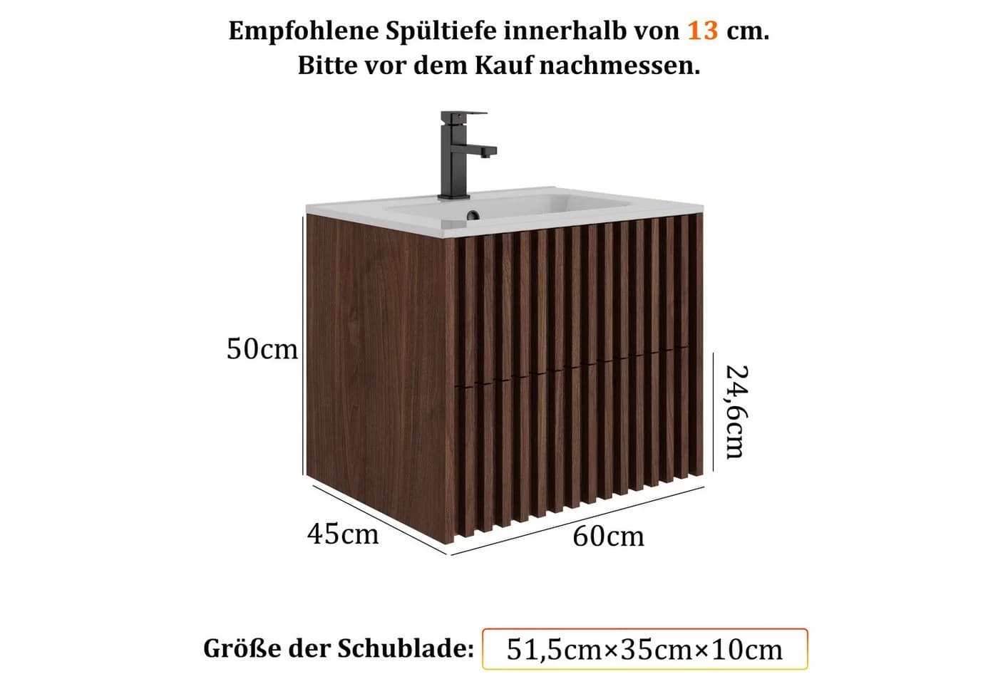 UEV Waschtisch mit Unterschrank und Wasserhahn, Soft-Close, 2 Schubladen - Bild 4