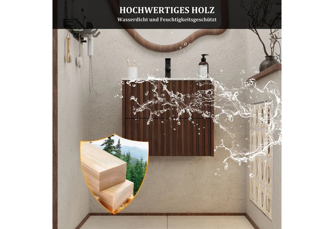 UEV Waschtisch mit Unterschrank und Wasserhahn, Soft-Close, 2 Schubladen - Bild 5