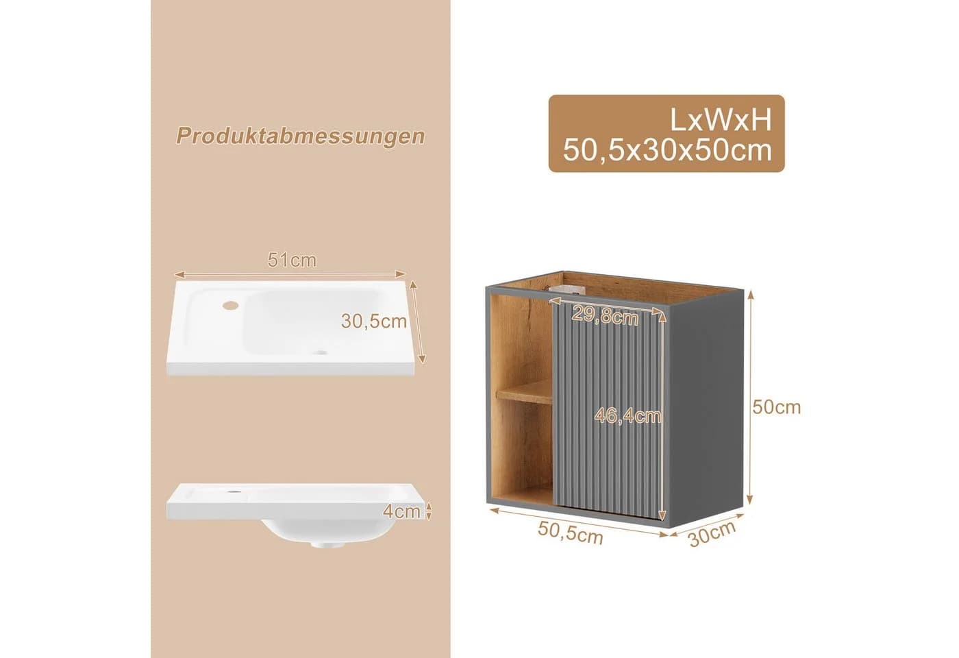 UEV Waschtisch-Set 50cm mit Harzbecken & Wasserhahn - Bild 5