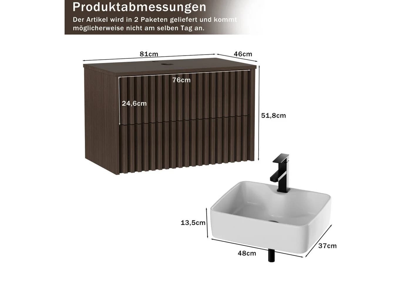 UEV Unterschrank mit 2 Schubladen Soft-close Weiß/Schwarz - Bild 4