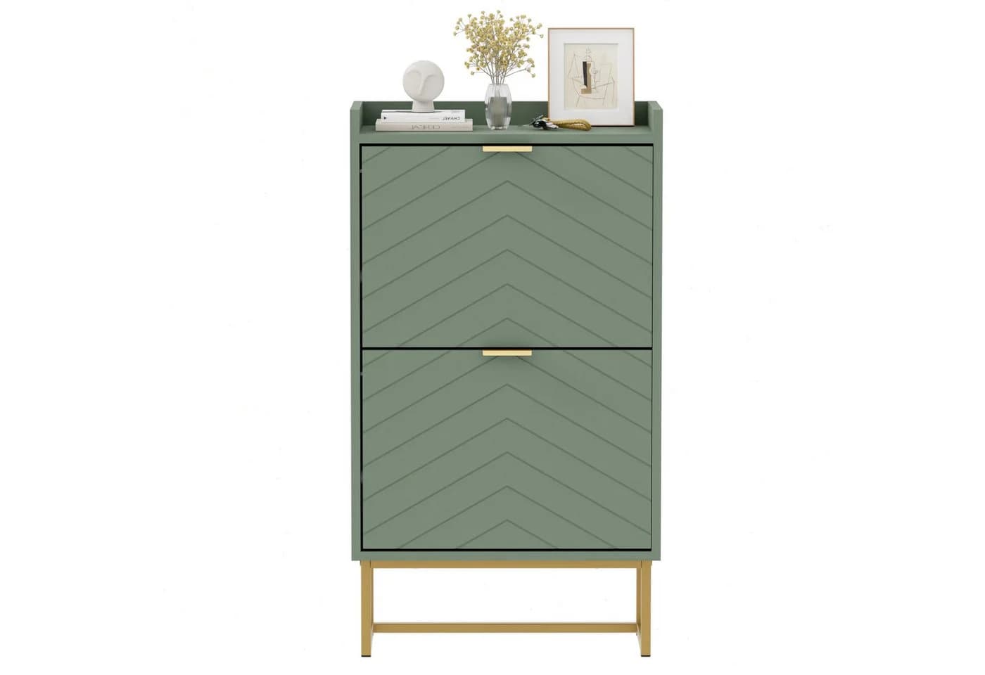 UEV Schuhschrank 2 Klappen Grün Metallfüße Modern - Bild 2