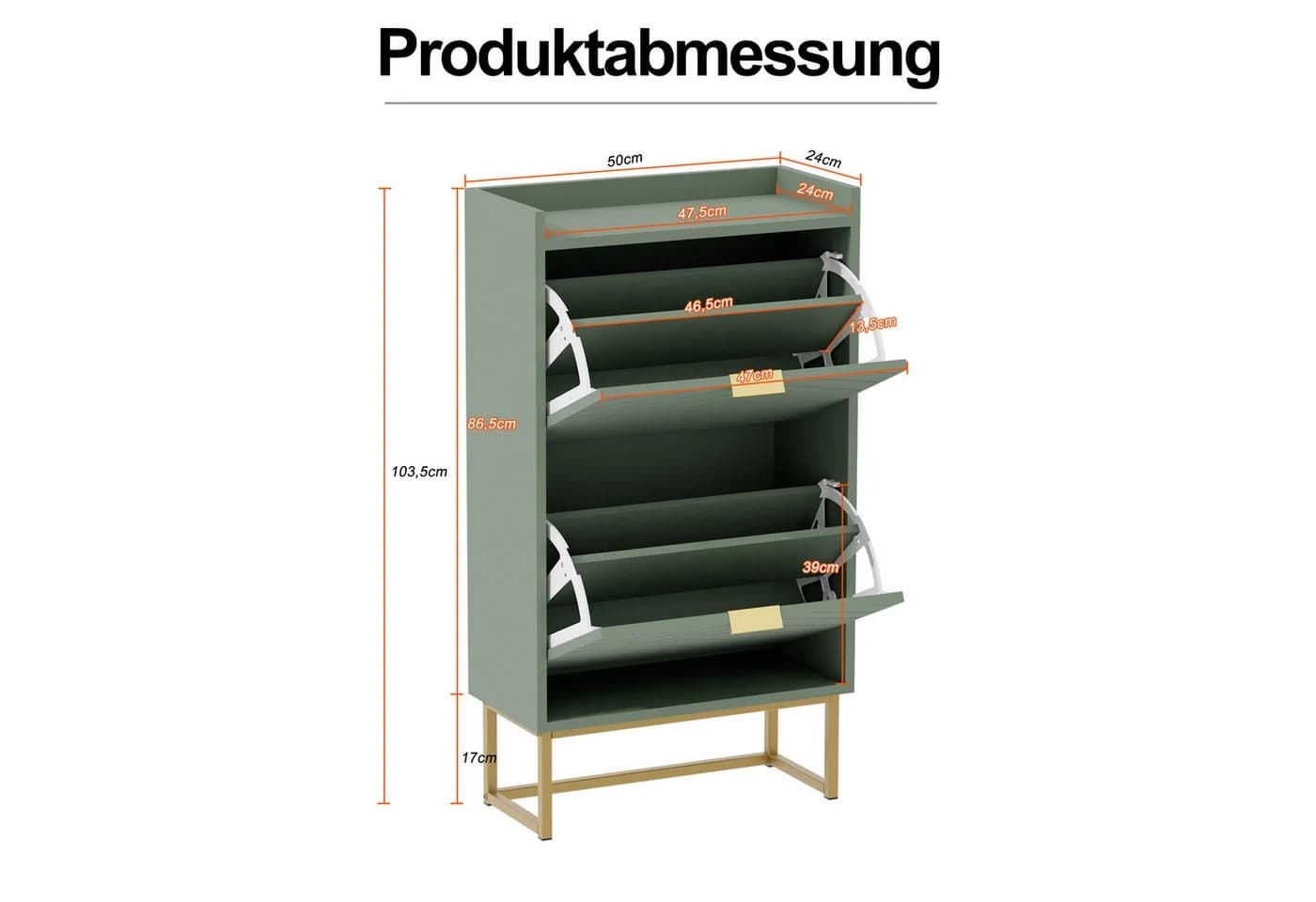 UEV Schuhschrank 2 Klappen Grün Metallfüße Modern - Bild 5