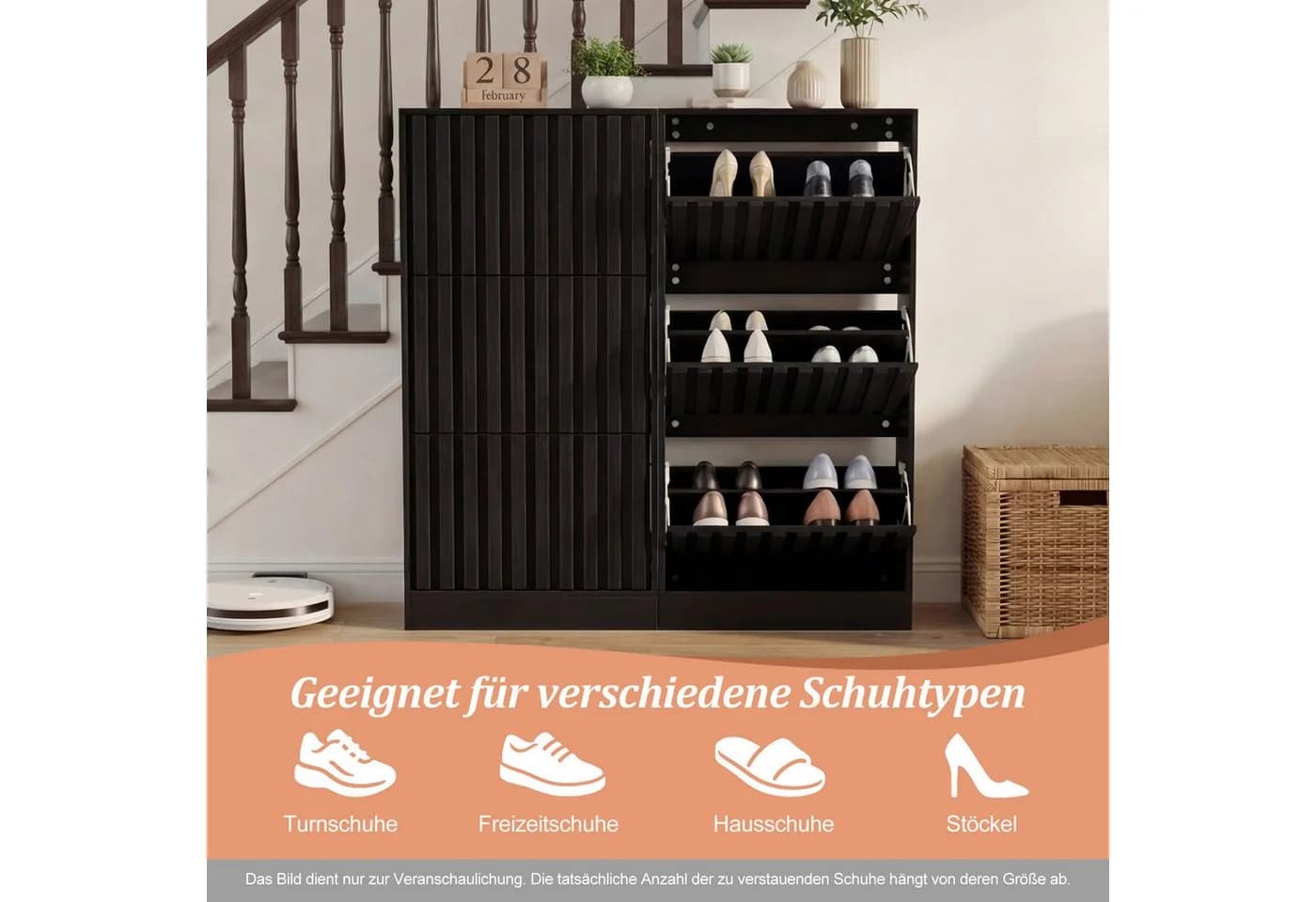 UEV Schuhschrank mit 3 Klappen Schwarz - Bild 5
