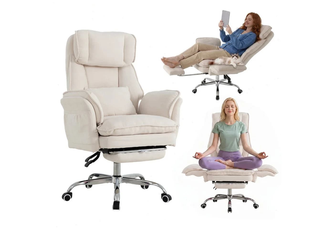 UEV Bürostuhl ergonomisch mit klappbarer Fußstütze Mesh Schwarz/Rosa/Beige - Bild 2