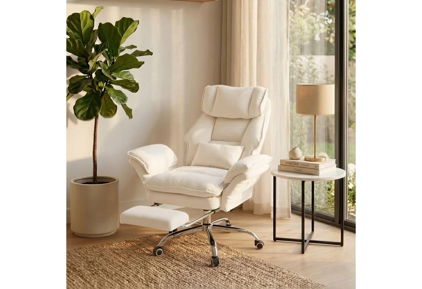 UEV Bürostuhl ergonomisch mit klappbarer Fußstütze Mesh Schwarz/Rosa/Beige - Bild 3