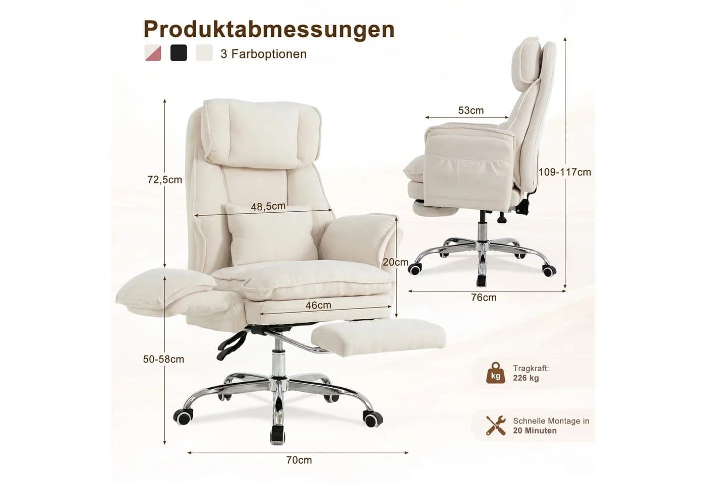 UEV Bürostuhl ergonomisch mit klappbarer Fußstütze Mesh Schwarz/Rosa/Beige - Bild 5