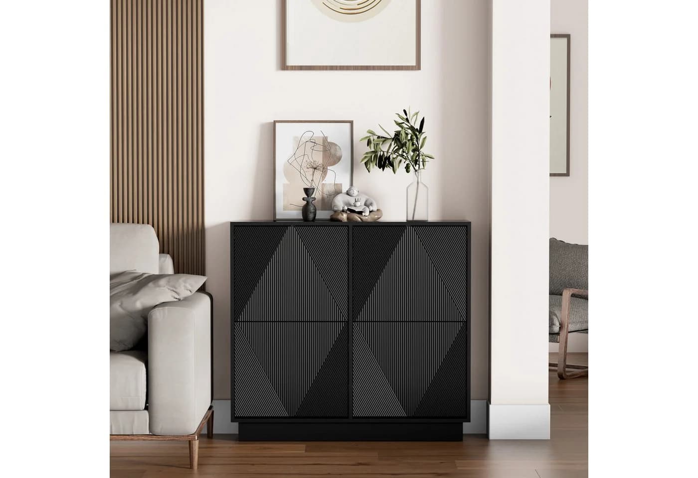 UEV Schuhschrank mit 4 Klappen Moka/Grün