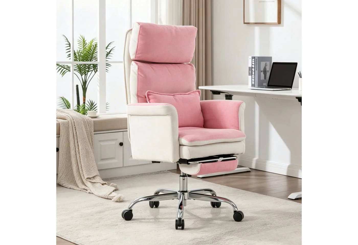 UEV Bürostuhl Ergonomisch mit Fußstütze & Verstellbarer Kopfstütze Rosa - Bild 3