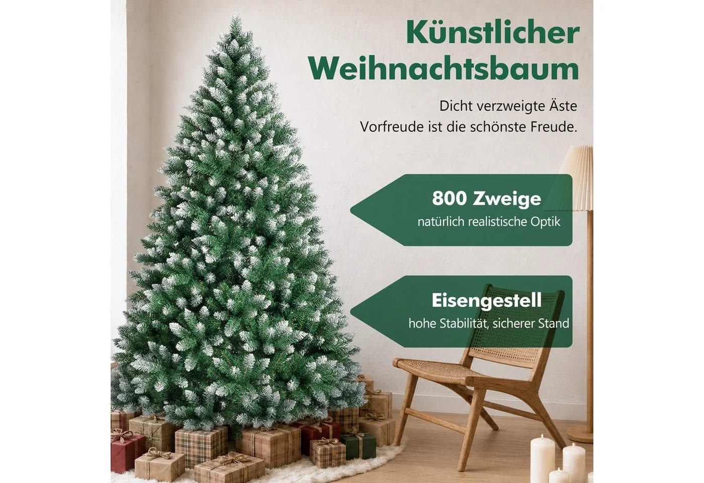 Vankel Künstlicher Weihnachtsbaum Grün mit Schnee-Optik und Metallständer - Bild 4