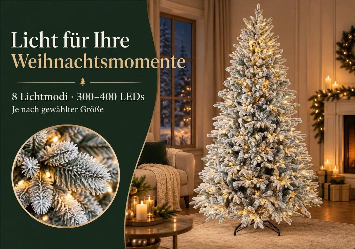 Vankel Künstlicher Weihnachtsbaum mit LED-Beleuchtung und Schneeoptik - Bild 3