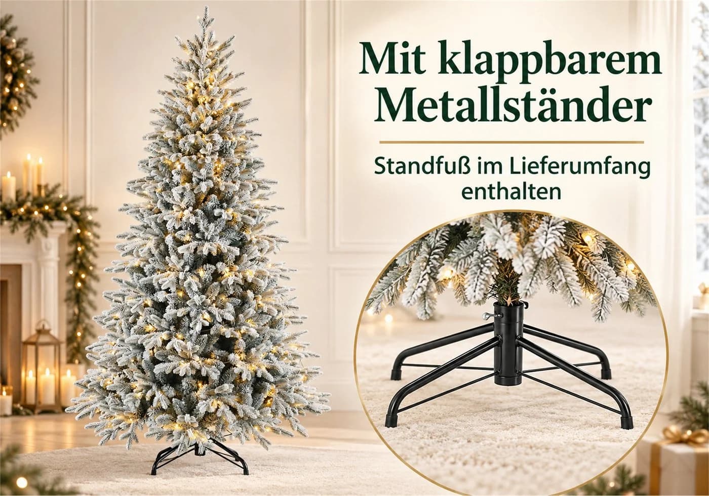 Vankel Künstlicher Weihnachtsbaum mit LED-Beleuchtung und Schneeoptik - Bild 4