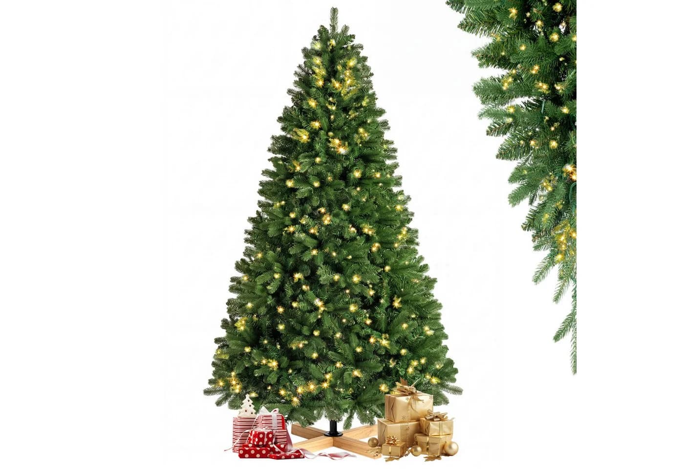 WHEELYOU Weihnachtsbaum 210 cm mit LED-Beleuchtung und Holzständer