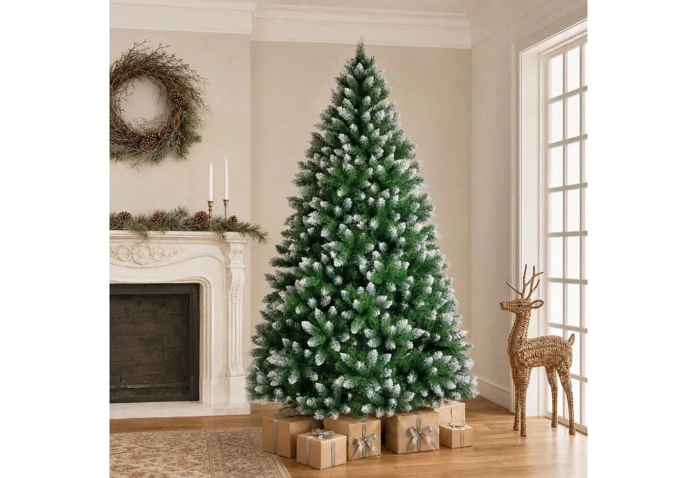 WHEELYOU Künstlicher Weihnachtsbaum 120 cm mit Schneespitzen und Lichterkette